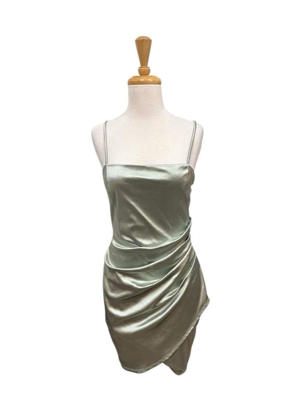 Windsor Sage Green Satin Stretch Mini Dress Size L Large Draped